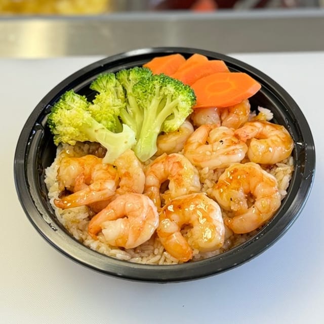 Grilled Teriyaki Shrimp Rice Bowl.
