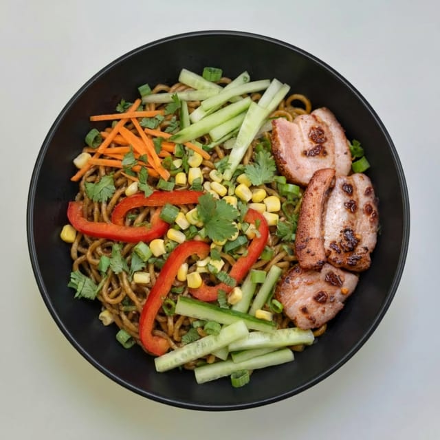 Sichuan Style Hot & Spicy Lo Mein with Chashu (Grilled Pork Belly).